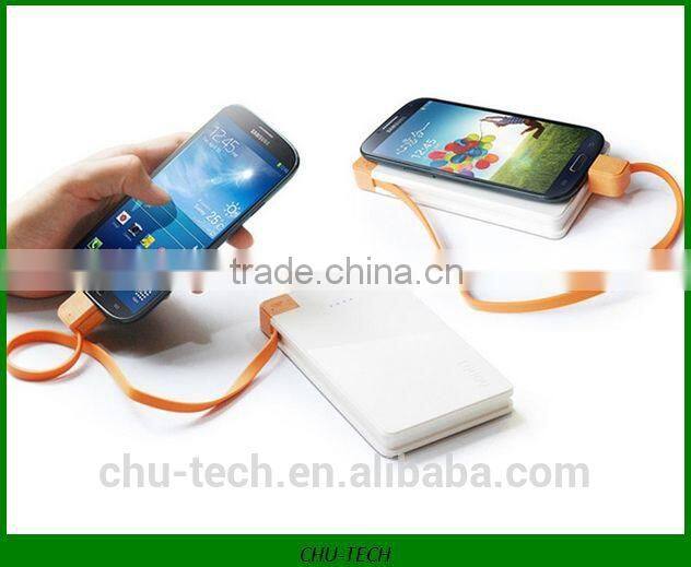 Double outputs 10000mah power bank with colorful cable