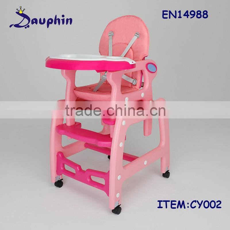 EN14988 certified baby high feeding chair 3 in 1 function baby chair plastic high chair