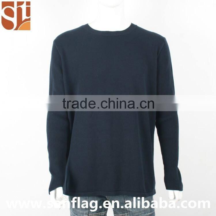 Alibaba express mens' round neck long sleeve jumper 100%cotton plain/rib handmaking autumn knitted sweater in china factory