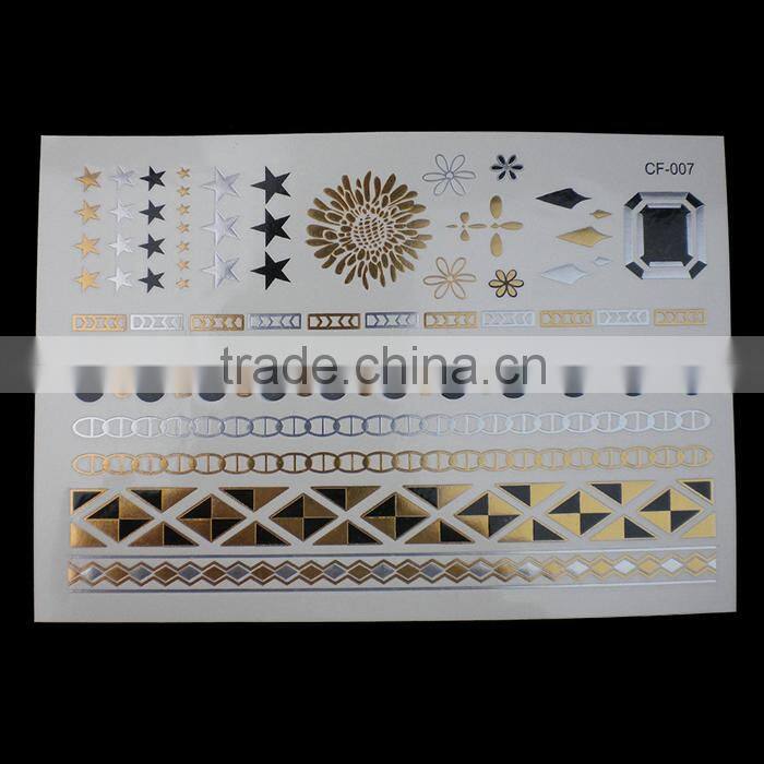 Custom small gold and silvery star body tattoo sticker