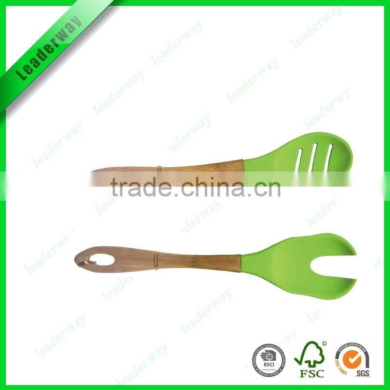 Kitchen gadget silicone baby scoop with bamboo handle