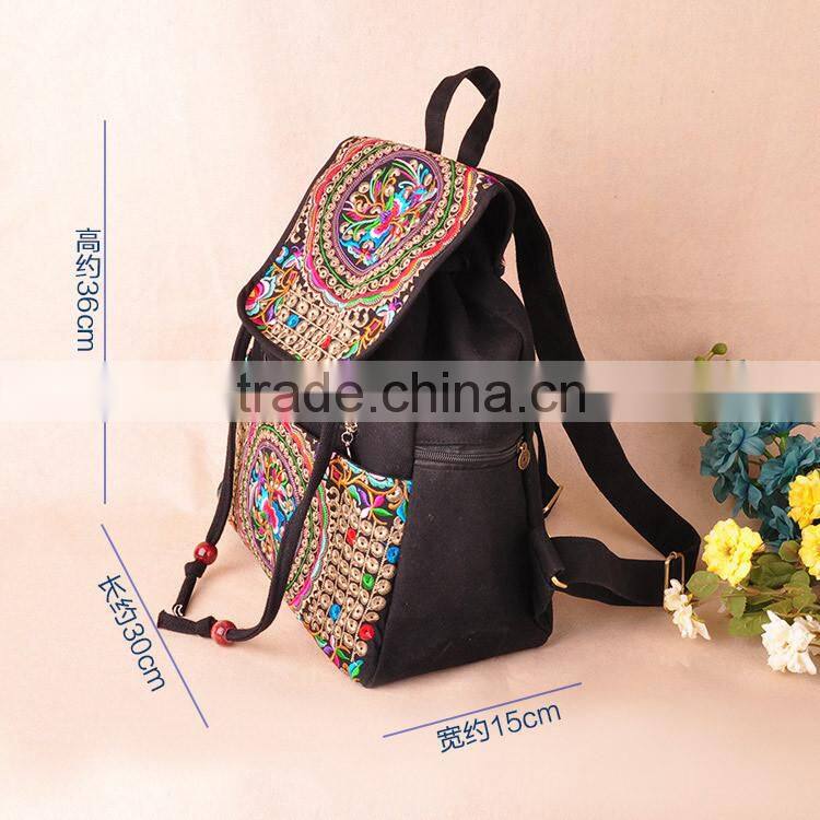 canvas ethnic embroidery woman wholesale school backpack