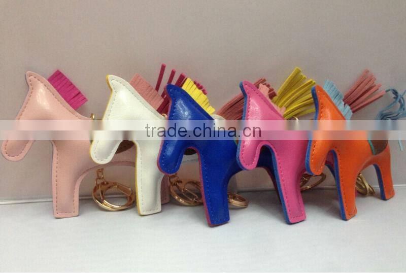 ITANLY style PU pony animals leather keychain with metal keychain keyring
