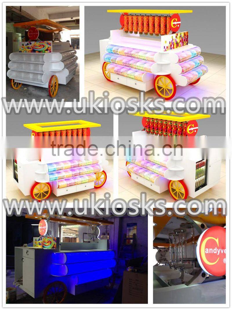 2016 Christmas mall candy kiosk, cotton candy kiosk design, candy store furniture for sale
