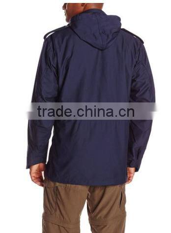 Custom made 50% cotton 50% nylon plain italy M65 Men navy blue hoodie fieded jacket