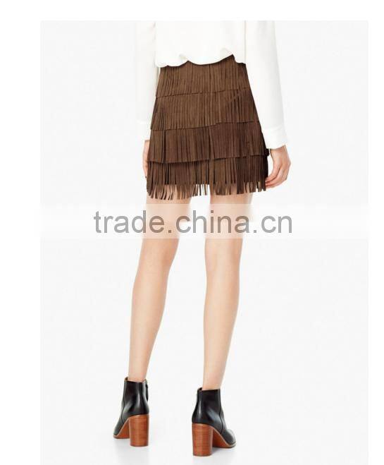 2016 Latest design fringes skirts ladies, mini skirts custom
