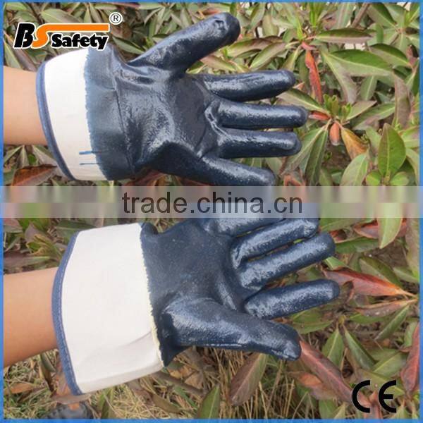 BSSAFETY Fully dipped 10' 11' blue nitrile gloves for heavy hard work high quality oil resistant cut resistant safety gloves