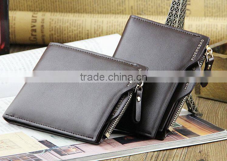 2016 Fashion Men Wallets Faux Leather Bifold Wallet ID Credit Card Holder Coin Purse Pockets Clutch With Zipper Wallets