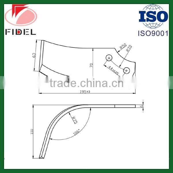 HIGH QUALITY ROTAVATOR BLADES, L type power tiller blades, 6*70mm type for sales