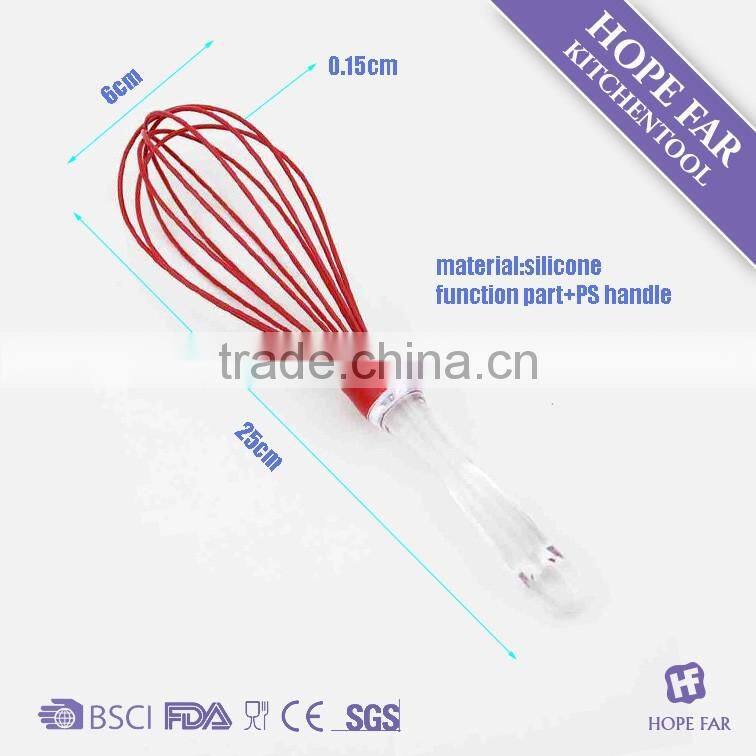 0300208 High quality 10" red color silicone kitchen whisk with PS handle
