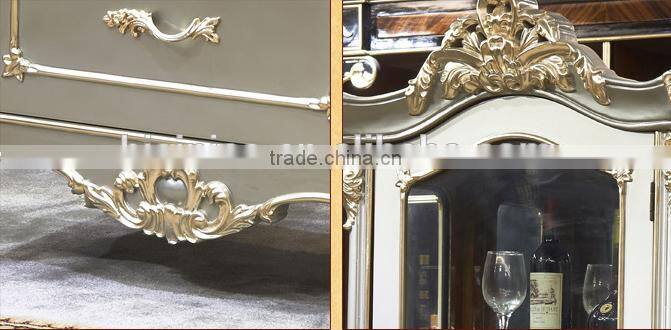 European Style Living Room Furniture Wine Cabinet, Elegant Wood Carved Showcase, Glass Door Storage Cabinet (BF01-ML040)