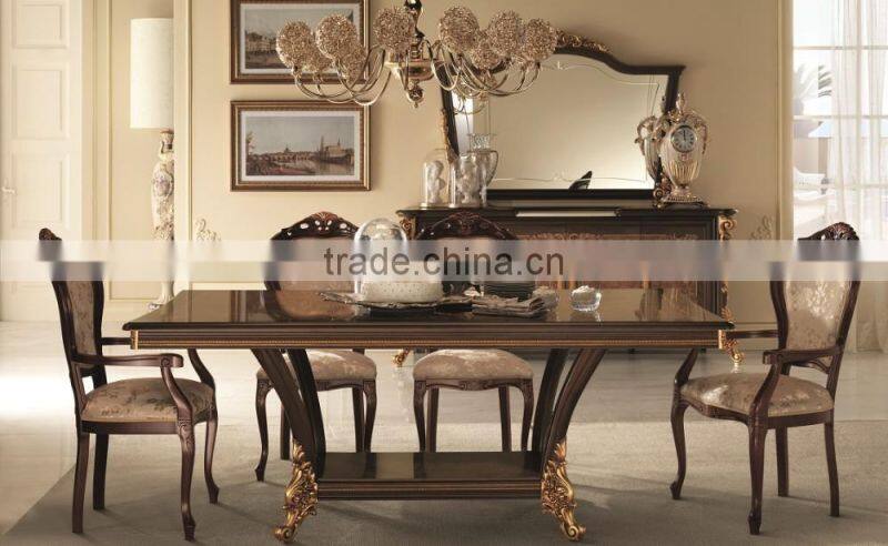European Classic Long Rectangle Dining Table Set With Arm Chair And Side Chair/Italian Home Dining Room Furniture(MOQ=1 SET)