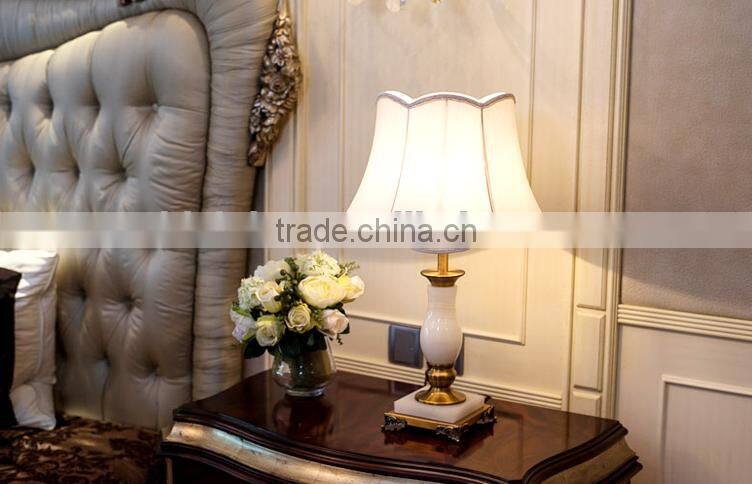 European design white jade lamp body metal accessory fabric lampshade living room table lamp