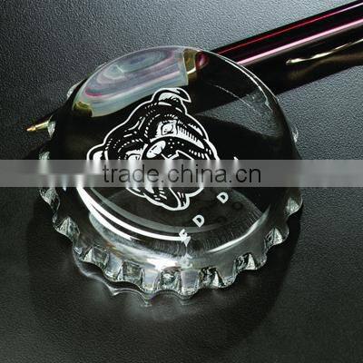 lasered crystal bottle cap paperweight