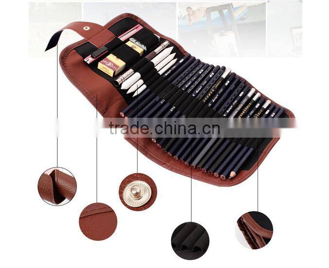 Factory Wholesale Drawing Sketching 36 Pieces Canvas Roll Up Pencil Case