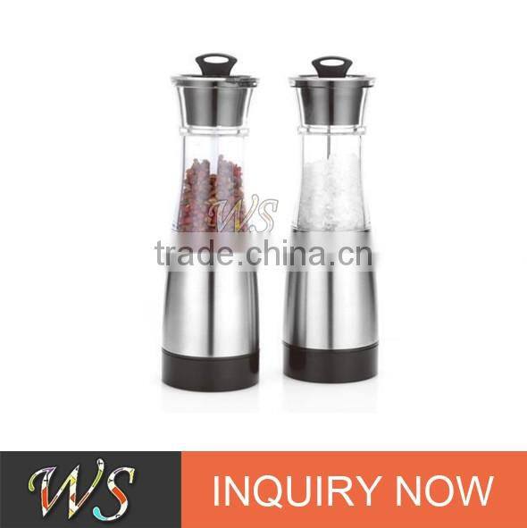 WS-PG29 9 Inches Stainless Steel salt and pepper mill with Clear Acrylic Body and Adjustable Ceramic Grinding Mechanism