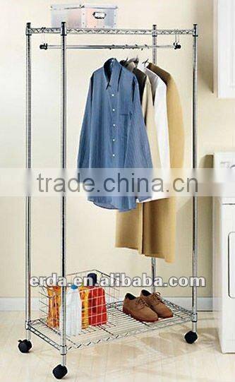 Double Portable Clothes Hanger Rolling Garment Rack Heavy Duty Rail