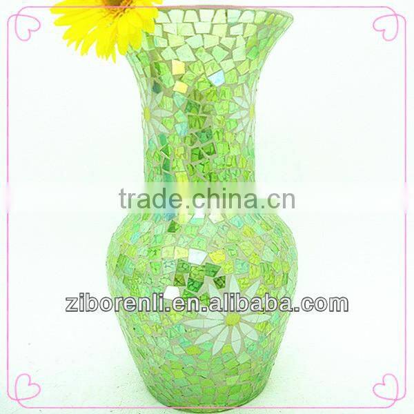 Mosaic Art Decoration Western Aqua Floral Large Colored Glass Flower Vase