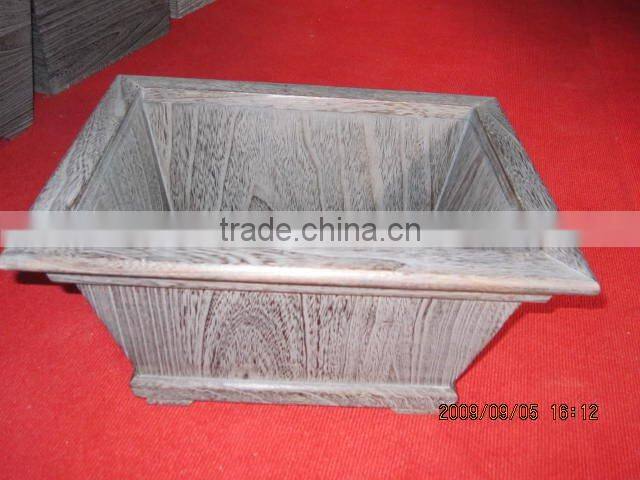 Carving peony decor four feet at the bottom wood flowerpot