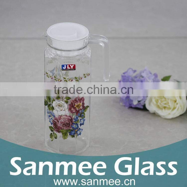Octagonal Shaped Heat Transfer Printed Flower 7PCS Water Glass Set
