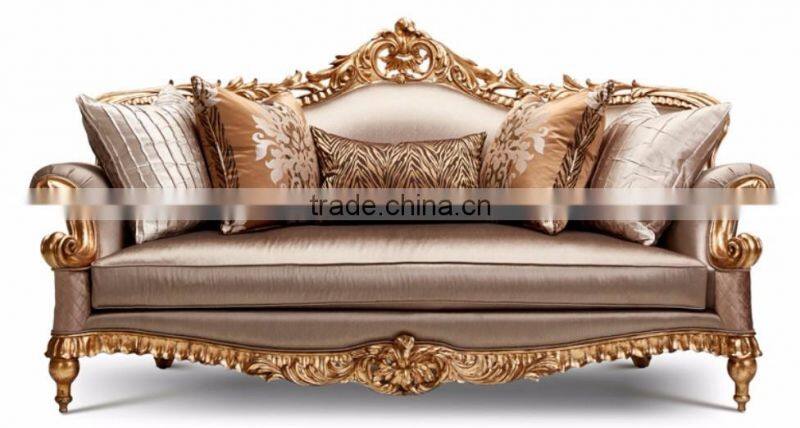 Luxury French Baroque Style Classic Giltwood Carving Loveseat Sofa, Golden Solid Wood Carving Settee BF12-04274c
