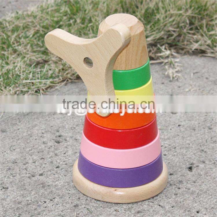 Best design colorful rainbow tower wooden baby stacking toys W13D110