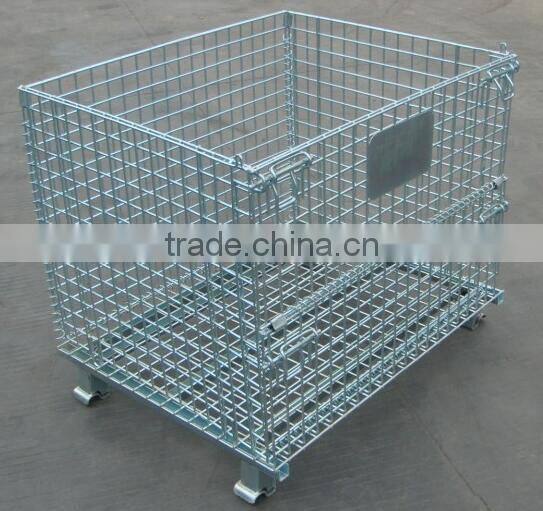 Galvanized plating folding wire mesh cages for goods storage in warehouse