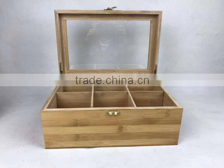 custom luxury finish bamboo/wooden tea box with 8 compartments