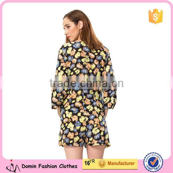 2015 Fashion Girls Long Sleeve Wrap Floral Printed Playsuits