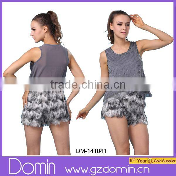 New Fashion Design Round Neck Sleeveless Beaded Top For Women