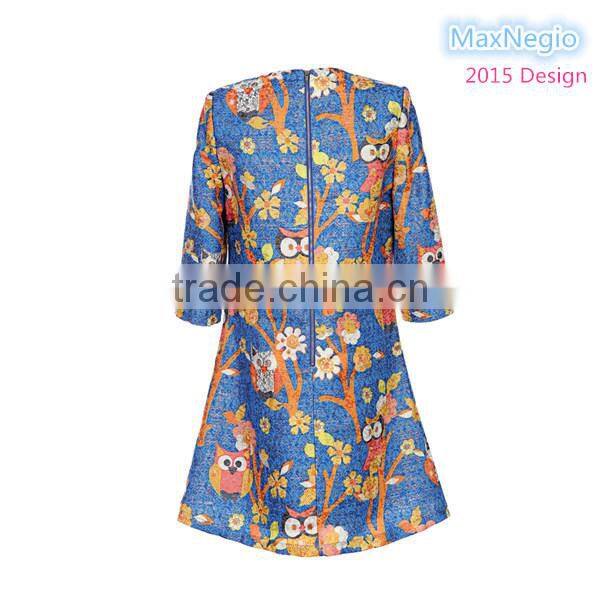 2015 New MaxNegio A-line loose wol printed 100% polyester online lace dress