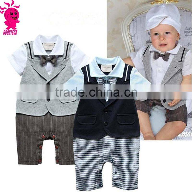 Hot Retail Baby Boys Romper Suit Set Infant Toddler Cotton short Sleeve Formal Gentlemen Suit Bodysuit Kids Jumpsuit