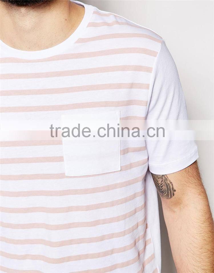 2015 HOYUGO relaxed fit stripe men's t shirt with front pocket