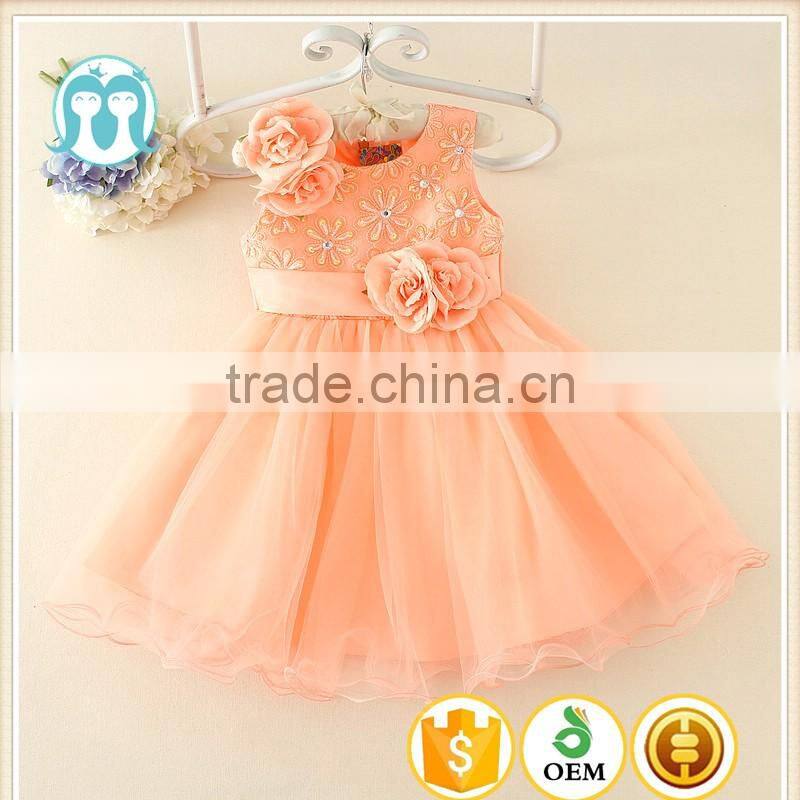 Hot Turkey wholesale children clothes summer shiny performance dance dresses Orange one piece flower party dress Vietnam dress