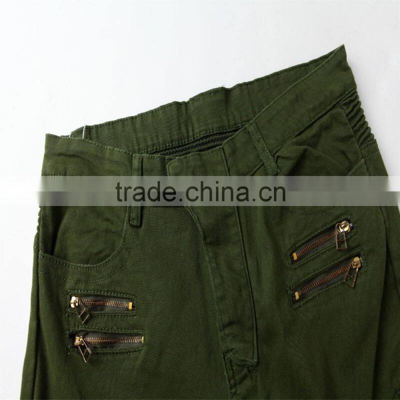 2016 new brand men's fashion jeans green jeans male personality folds comfortable hotsale biker jeans