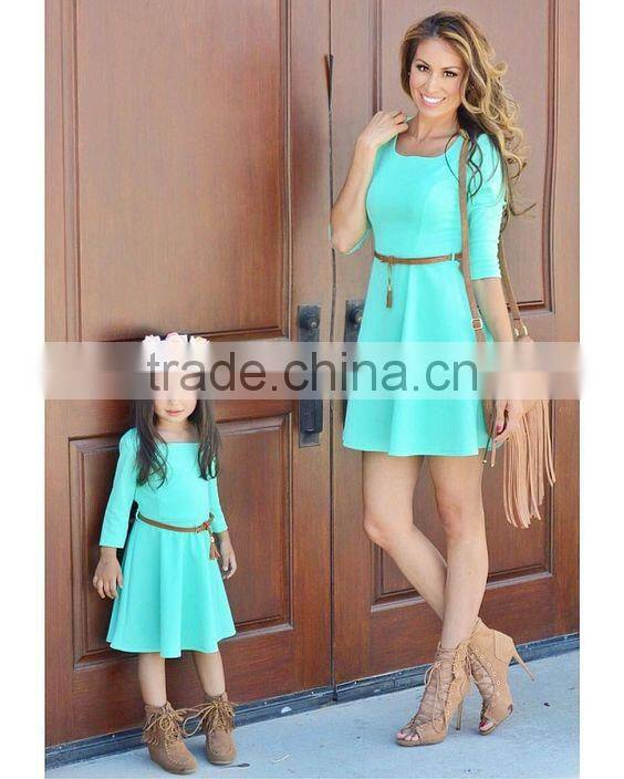 2017 Hot Selling Mother And Daughter Matching Dresses Girls Mint Green Long Sleeve Fall Dress