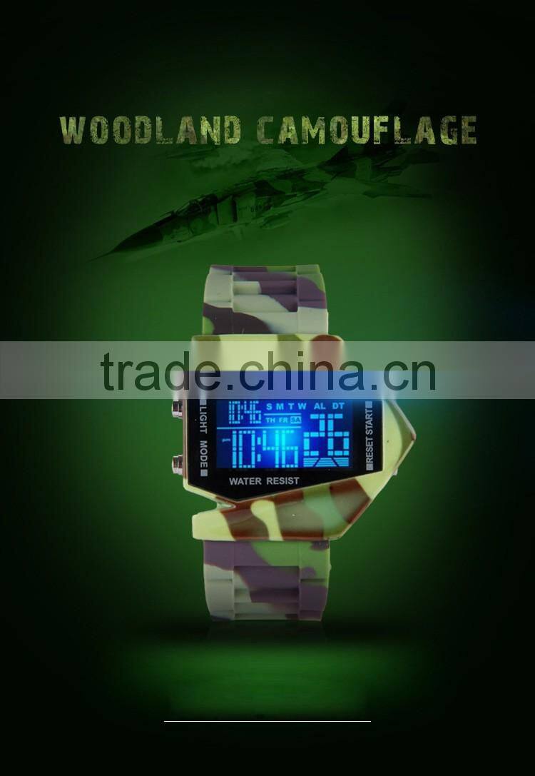 Fashion LED waterproof Camo Silicone Airplane Design Sport Watch
