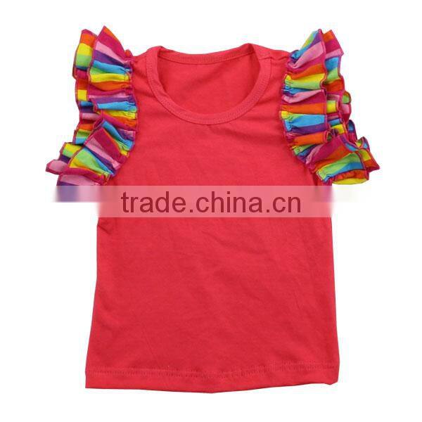 2017 girl boutique clothing t shirt baby flutter sleeves shirt girls ruffle shirt