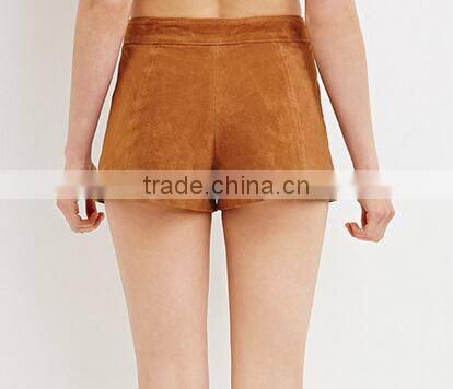 EY0579P Camel 100% Polyester Women Office Shorts 2016