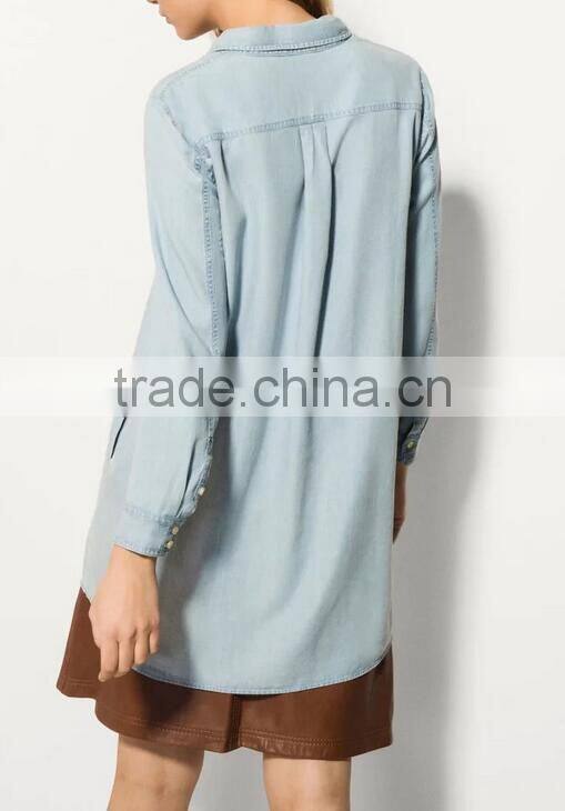 Runwaylover EY2336B Ladies Long Style Fashion Washed Denim Blouse