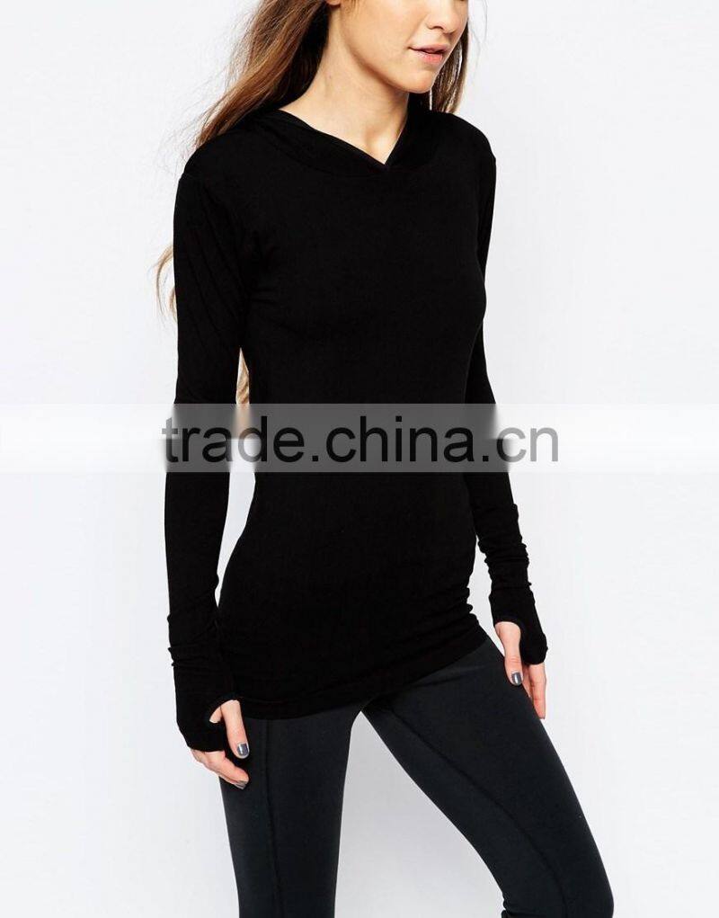 Soft-touch stretch jersey seamless design long sleeve custom hoodies for ladies
