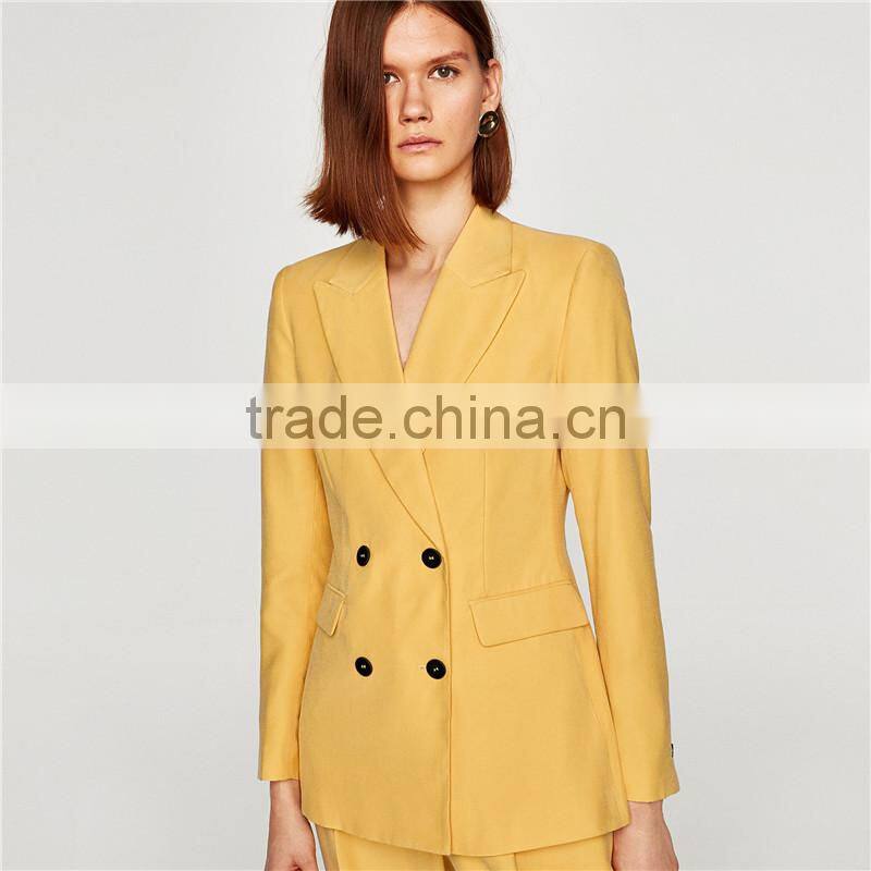 lapel collar vent in the back and double breasted button-up fastening jackets