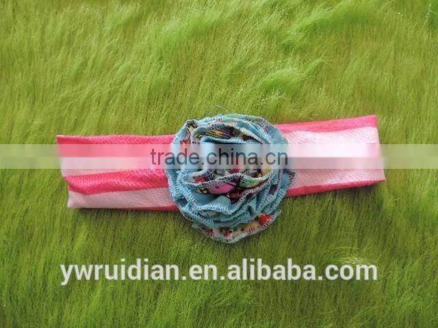 2016 wholesale craft kids girl lace flower headband Baby Girl Top Knot Turban Hedband Children Pink Stripe Hairband