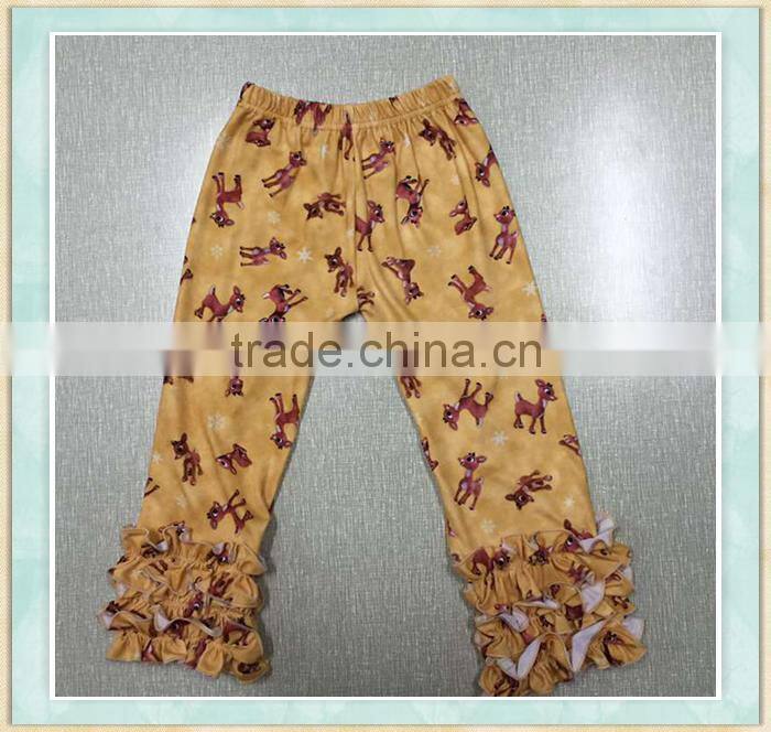2017 christmas baby girl ruffle pants deer pattern yellow color cute tigh panties