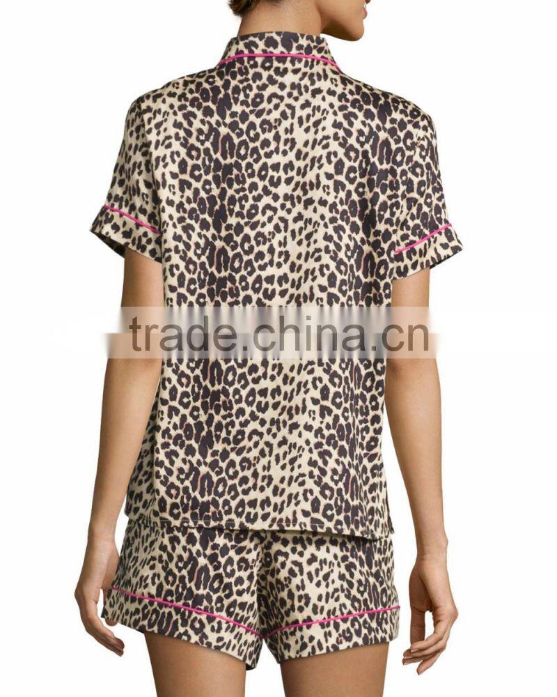 Slim fitted casual leopard pajamas modern print onesie sleepwear for ladies