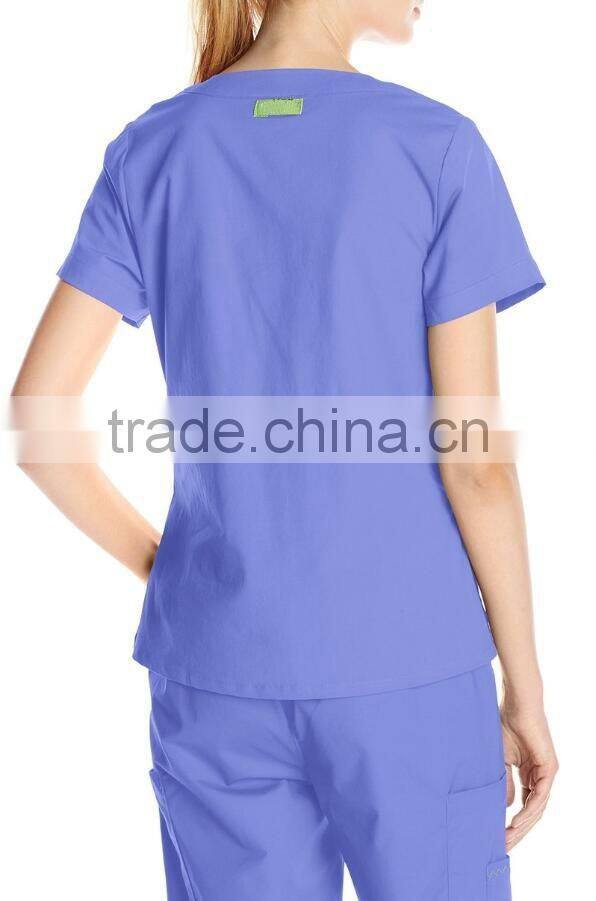 women's V-Neck scrub top with 3 pockets scrub suit