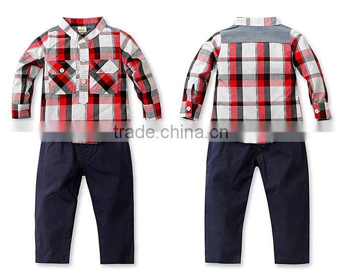 2016 New Boy Fall Clothing Set Grid Boy Suit Casual Baby Children Clothes Kids Wear Free Shipping