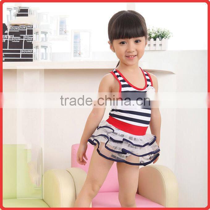 Summer Girls Fashion Beachwear Striped Nylon And PU One-piece Swimwear With Falbala Girls New Arrival Swimwear SR40416-11