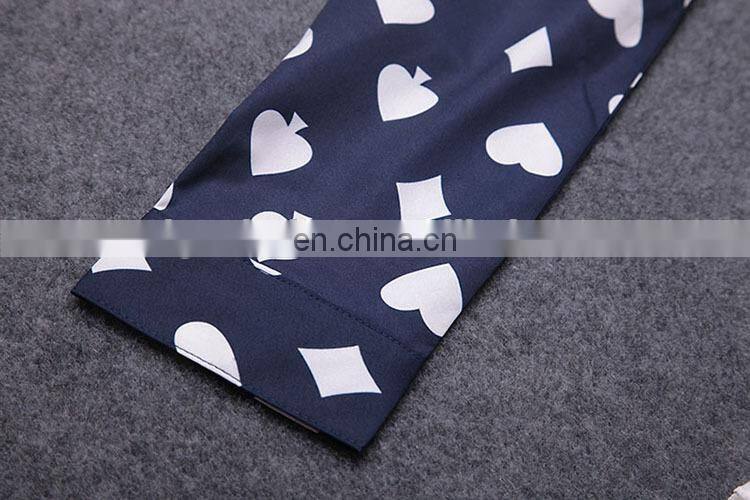 blue color heart shape print two piece over knee dress set