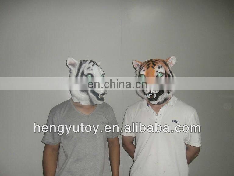 tiger cap - and - animal costume : One size fit most plush white and realistic tiger mask props